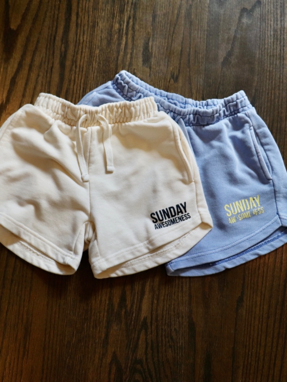 Zara Girls Sweat Plush 2 Pack Shorts Graphic Cozy Blue & Ecru/Beige Size 10